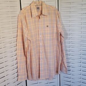 Cinch mango and pink mens button down shirt long sleeve size L